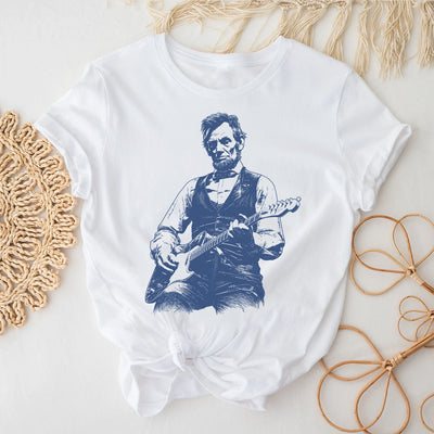 Blue Toile President Abraham Lincoln Playing Guitar T-Shirt, Abe Lincoln Shirt, Funny History Music Lover Gift, Vintage Political Humor Tee