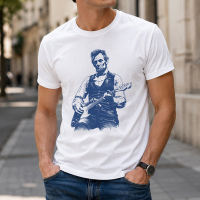 Blue Toile President Abraham Lincoln Playing Guitar T-Shirt, Abe Lincoln Shirt, Funny History Music Lover Gift, Vintage Political Humor Tee