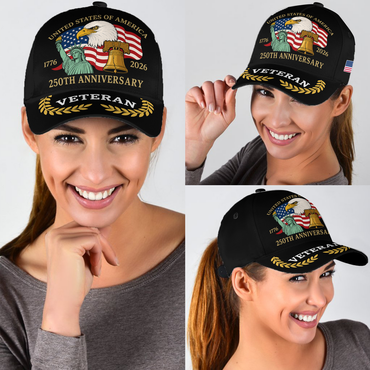 Patriotic Veteran Classic Cap, 250th Anniversary USA Cap 1776–2026, Bald Eagle Military Veteran Gift, American Pride Cap for Men