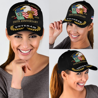 Patriotic Veteran Classic Cap, 250th Anniversary USA Cap 1776–2026, Bald Eagle Military Veteran Gift, American Pride Cap for Men