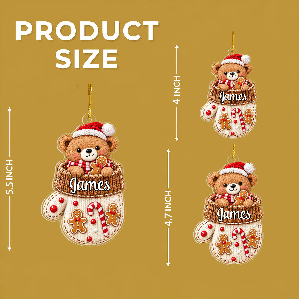 Cute Animal Christmas - Personalized  Acrylic Ornament, Custom Name Mitten Ornament, Cute Animal Christmas Tree Decor, Kids Holiday Keepsake Gift Christmas
