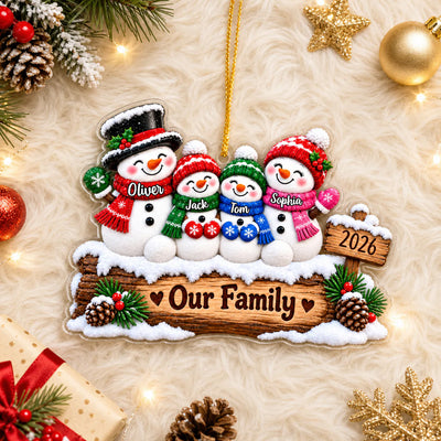 Faux 3D Snowman Family Winter Scene - Personalized Acrylic Ornament, Family Christmas Gift, Xmas Keepsake