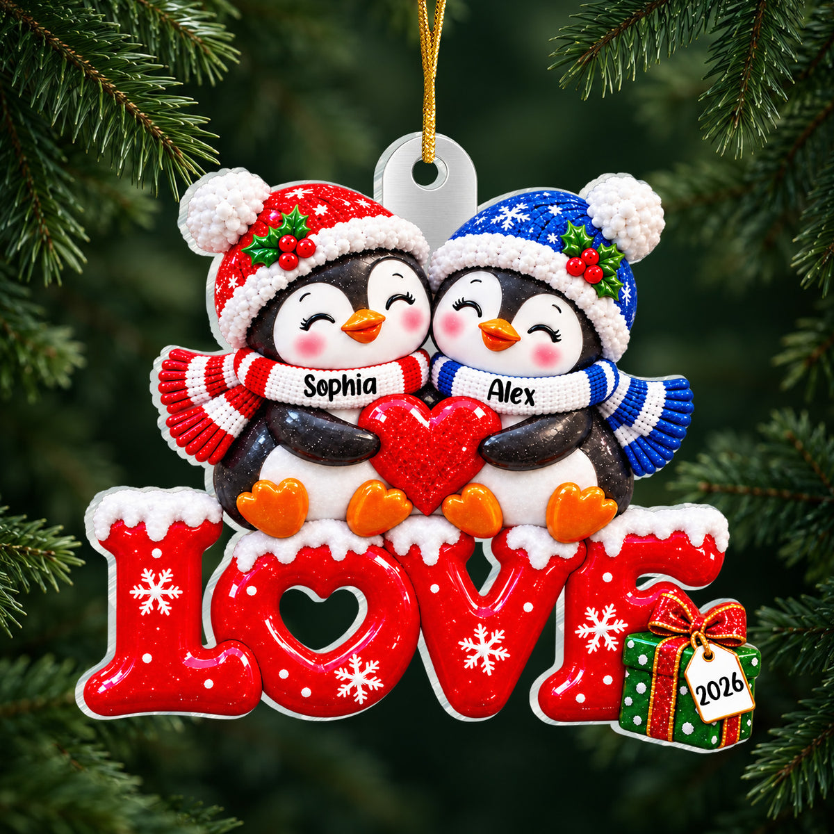 Penguin Couple - Personalized Acrylic Ornament, Custom Name Christmas Gift for Couple, Couples First Christmas Gift, Cute Love Keepsake 2025