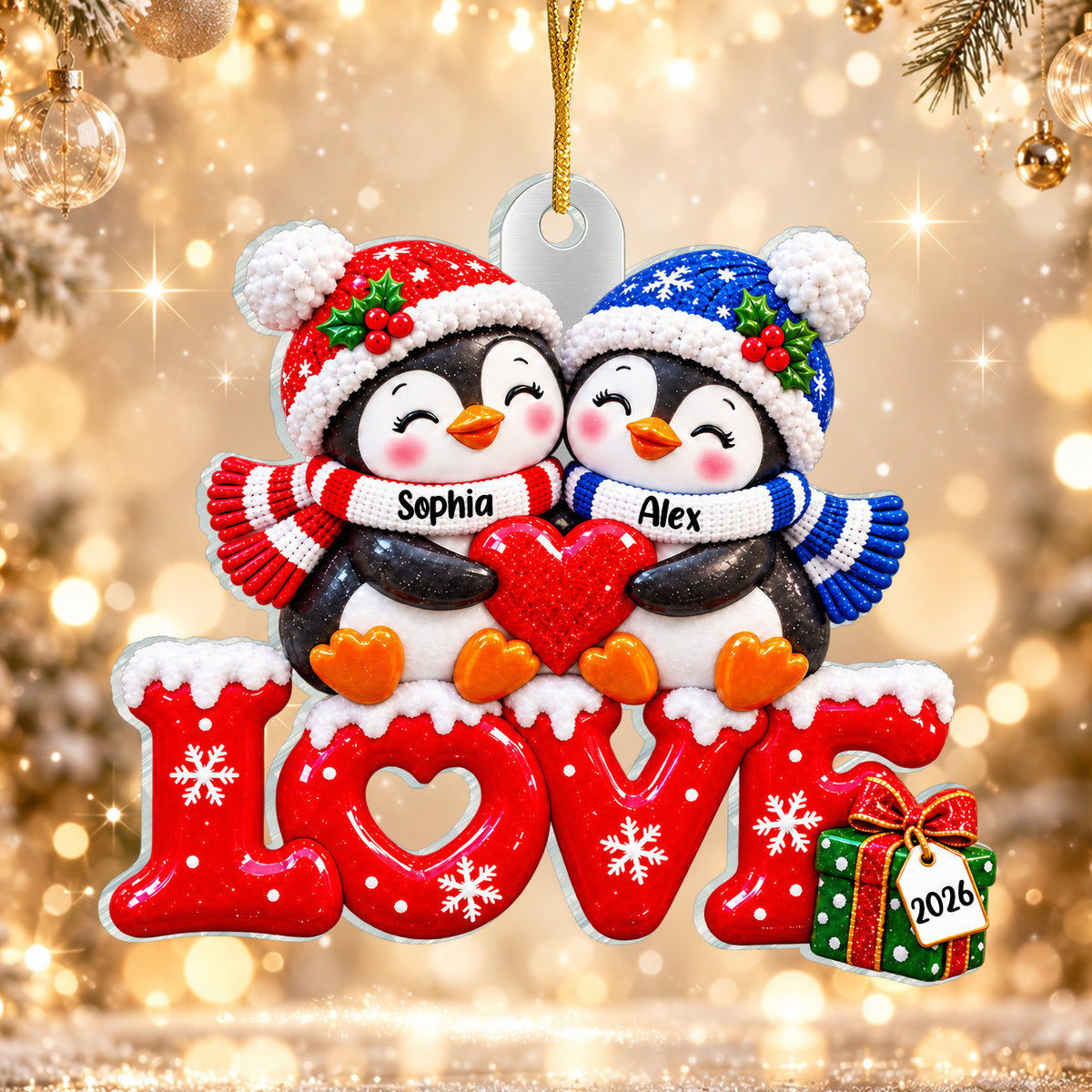 Penguin Couple - Personalized Acrylic Ornament, Custom Name Christmas Gift for Couple, Couples First Christmas Gift, Cute Love Keepsake 2025