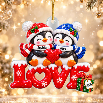 Penguin Couple - Personalized Acrylic Ornament, Custom Name Christmas Gift for Couple, Couples First Christmas Gift, Cute Love Keepsake 2025