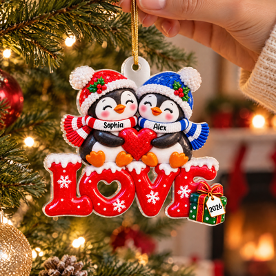 Penguin Couple - Personalized Acrylic Ornament, Custom Name Christmas Gift for Couple, Couples First Christmas Gift, Cute Love Keepsake 2025