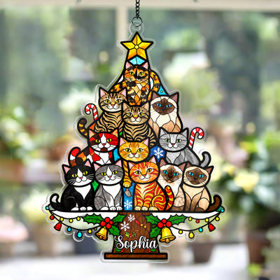 Cat Christmas Tree - Acrylic Suncatcher, Christmas Tree Made of Cats, Christmas Home Decor Cat Art, Gift for Cat Lovers