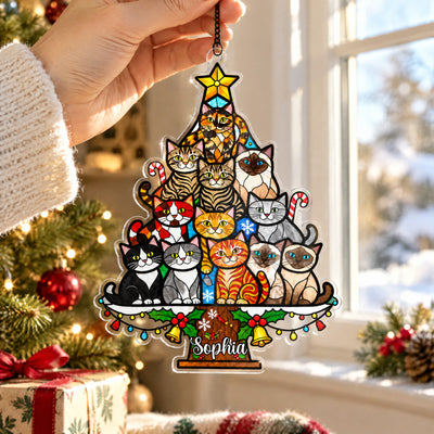 Cat Christmas Tree - Acrylic Suncatcher, Christmas Tree Made of Cats, Christmas Home Decor Cat Art, Gift for Cat Lovers
