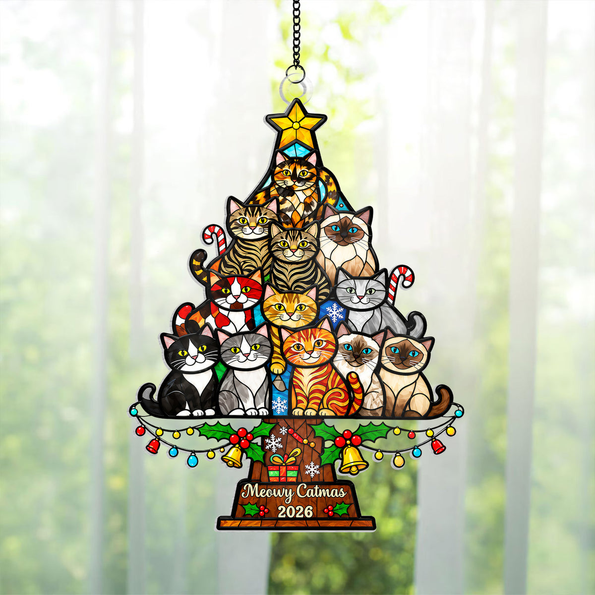 Meowy Catmas - Personalized Acrylic Suncatcher, Gift For Cat Lovers, Christmas Gift