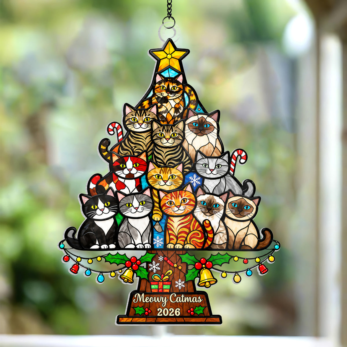 Meowy Catmas - Personalized Acrylic Suncatcher, Gift For Cat Lovers, Christmas Gift