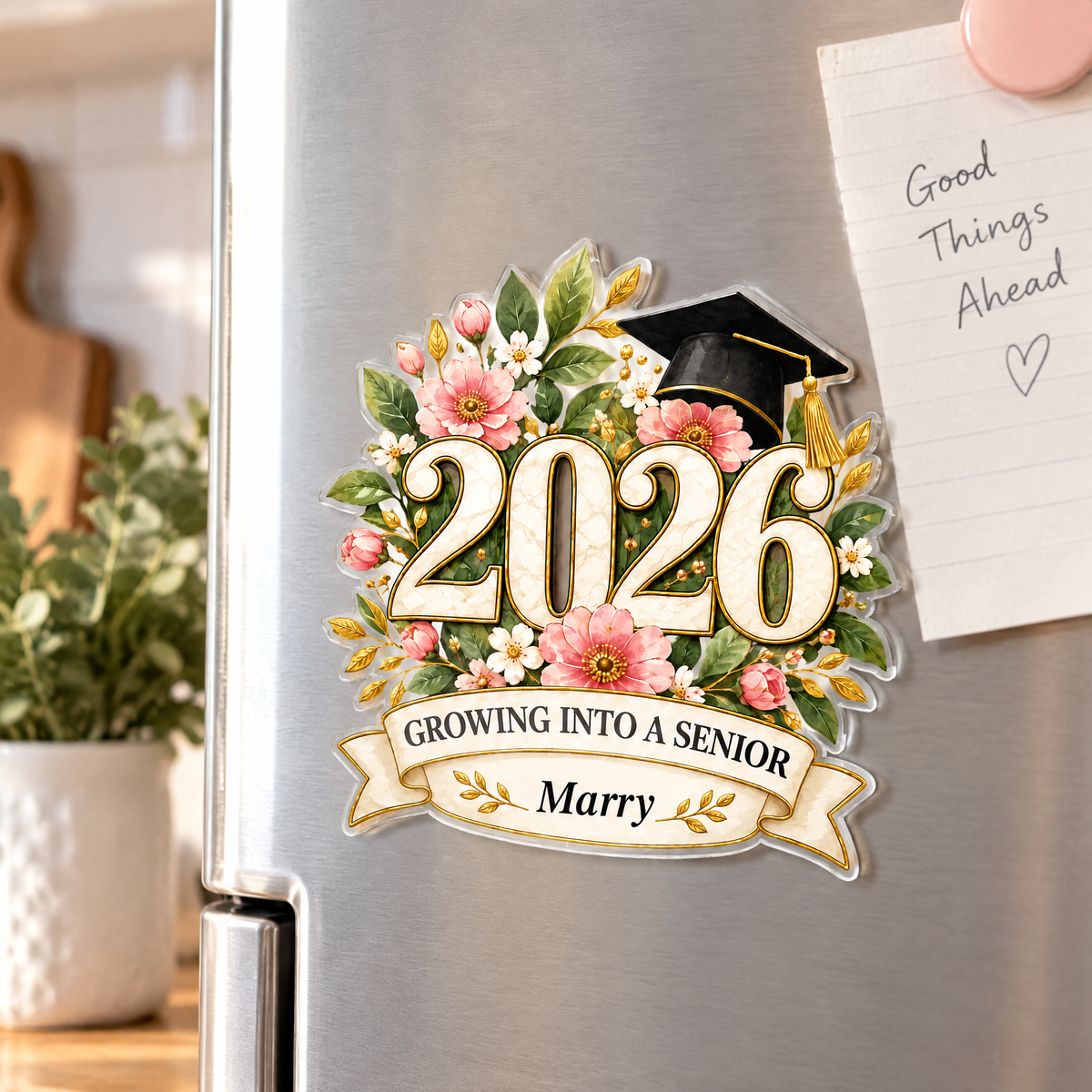 Floral Botanical Senior Custom Milestone Acrylic Fridge Magnet