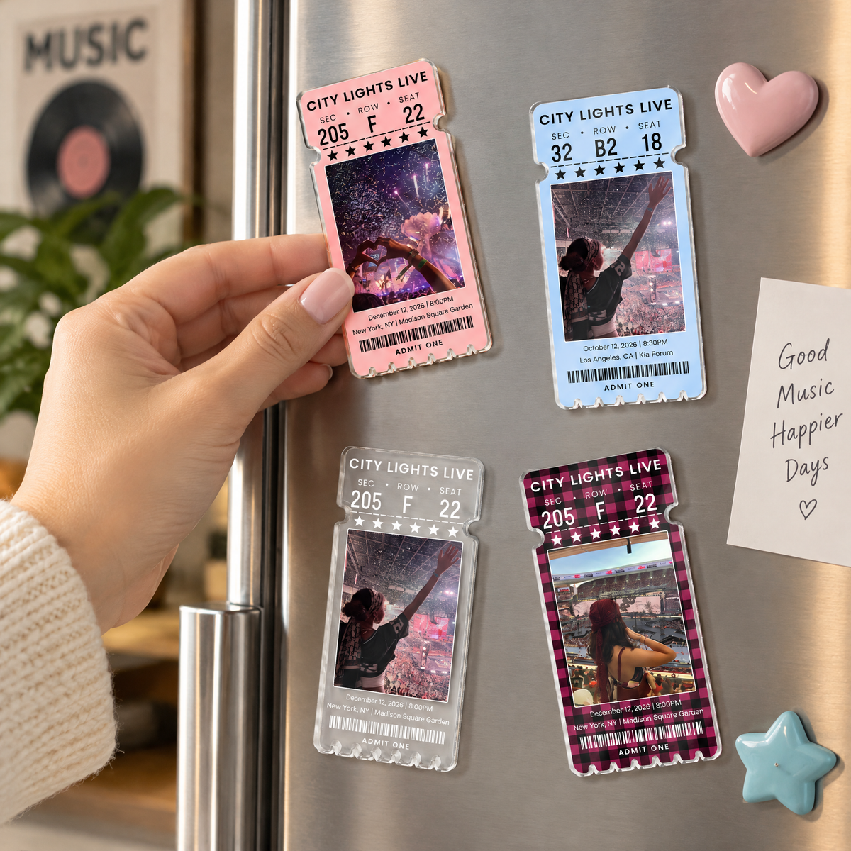 Concert Ticket With Photo Music Event-  Personalized Acrylic Fridge Magnet, Ticket Custom For Fans, Music Lovers Gift
