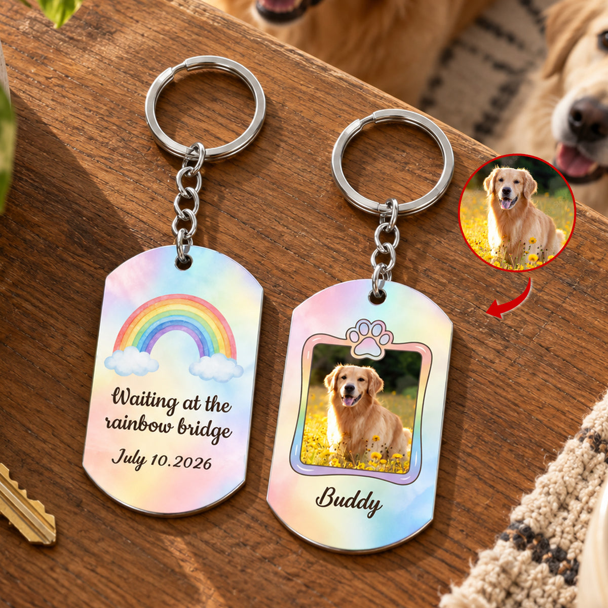 Personalized Pet Loss Keychain – Rainbow Bridge Memorial Keepsake