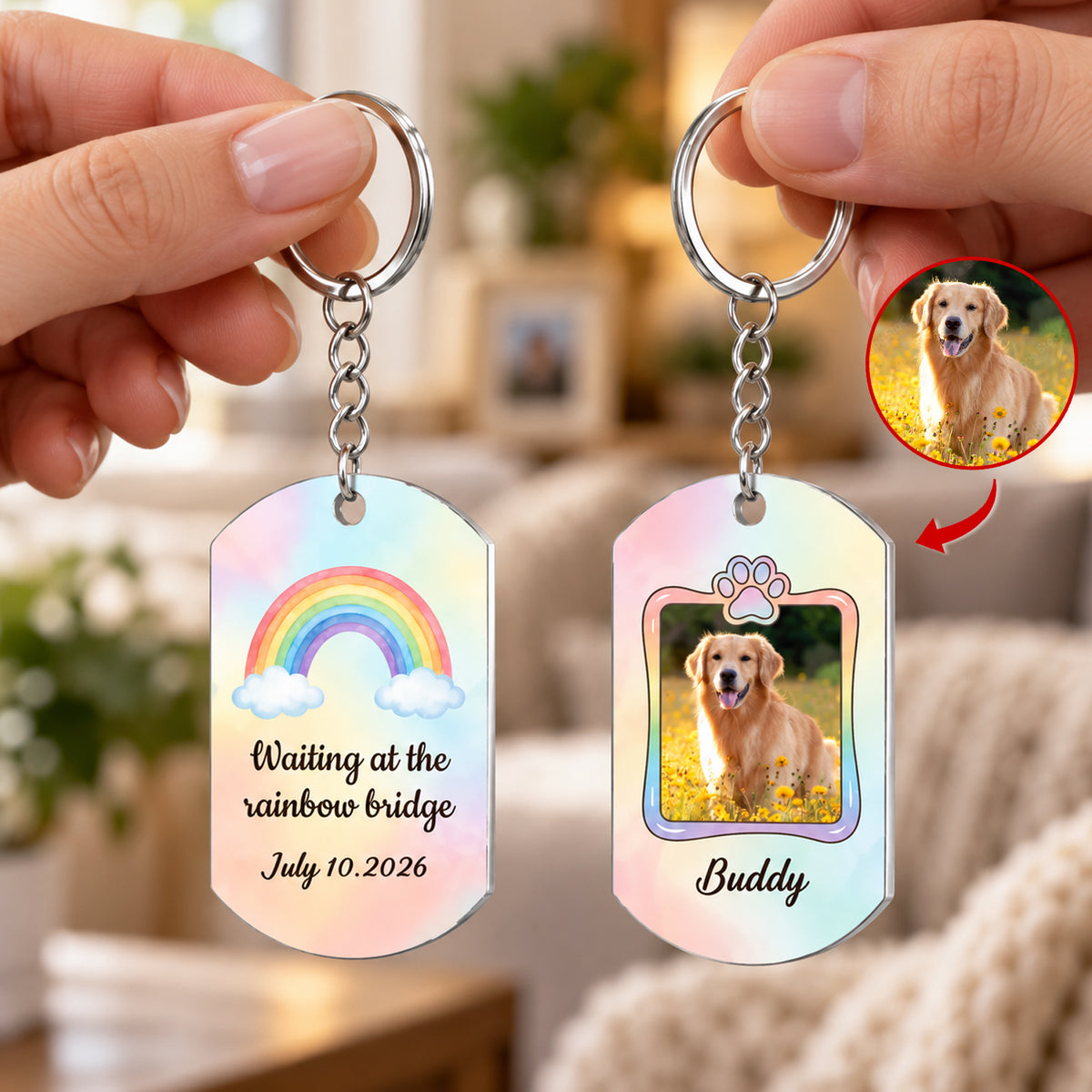 Personalized Pet Loss Keychain – Rainbow Bridge Memorial Keepsake