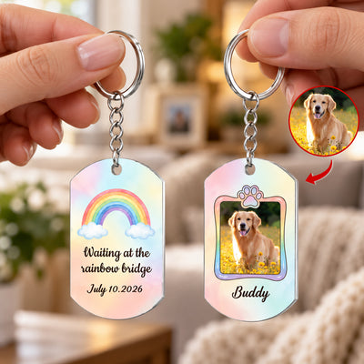 Personalized Pet Loss Keychain – Rainbow Bridge Memorial Keepsake