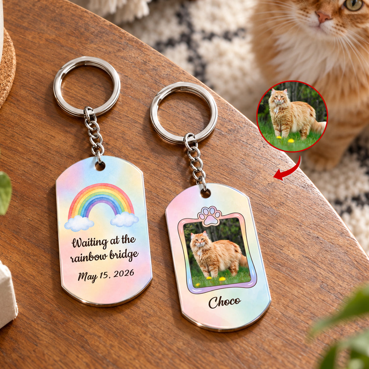 Personalized Pet Loss Keychain – Rainbow Bridge Memorial Keepsake