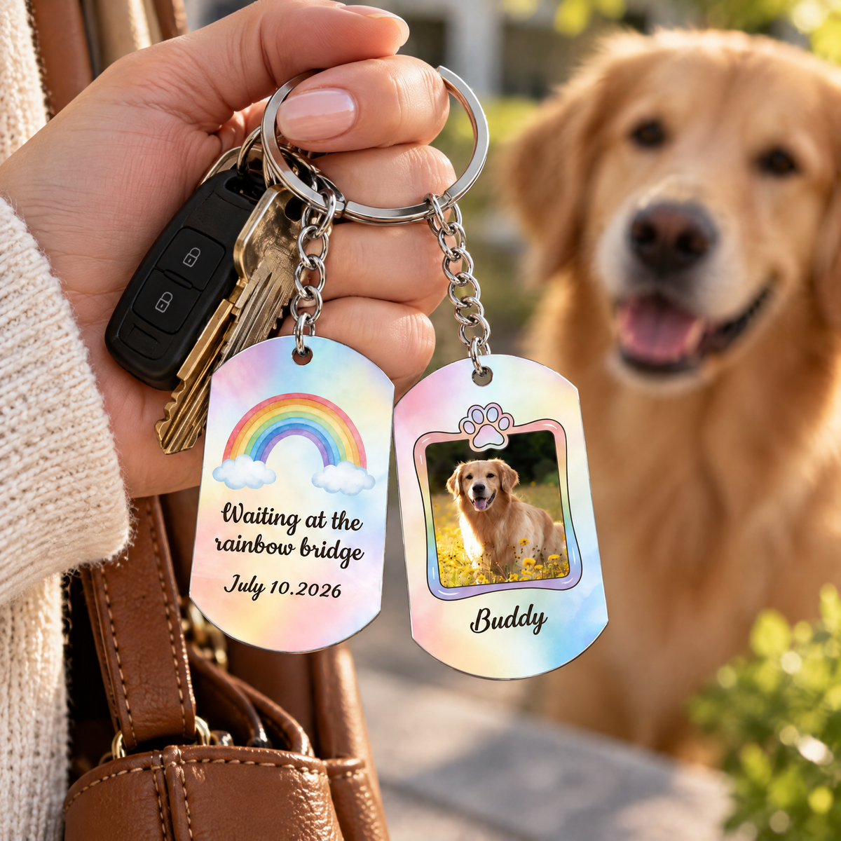 Personalized Pet Loss Keychain – Rainbow Bridge Memorial Keepsake
