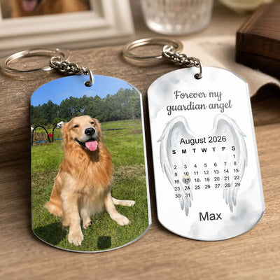 Angel Wings Calendar - Personalized Pet Memorial Keychain, Loss of Dog Gift