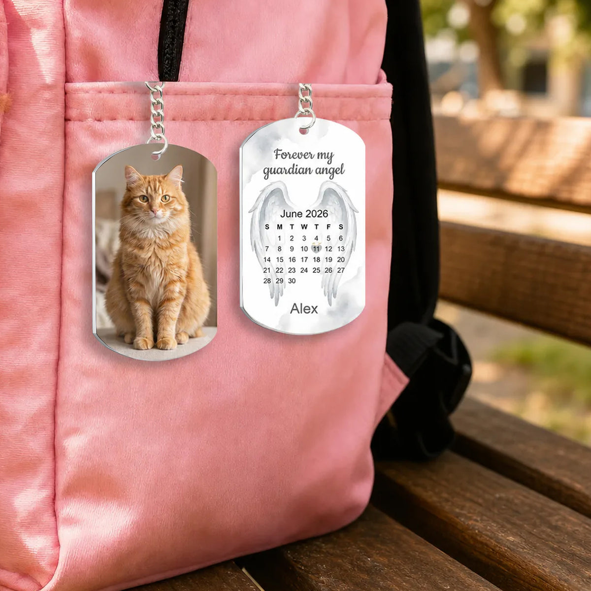 Angel Wings Calendar - Personalized Pet Memorial Keychain, Loss of Dog Gift