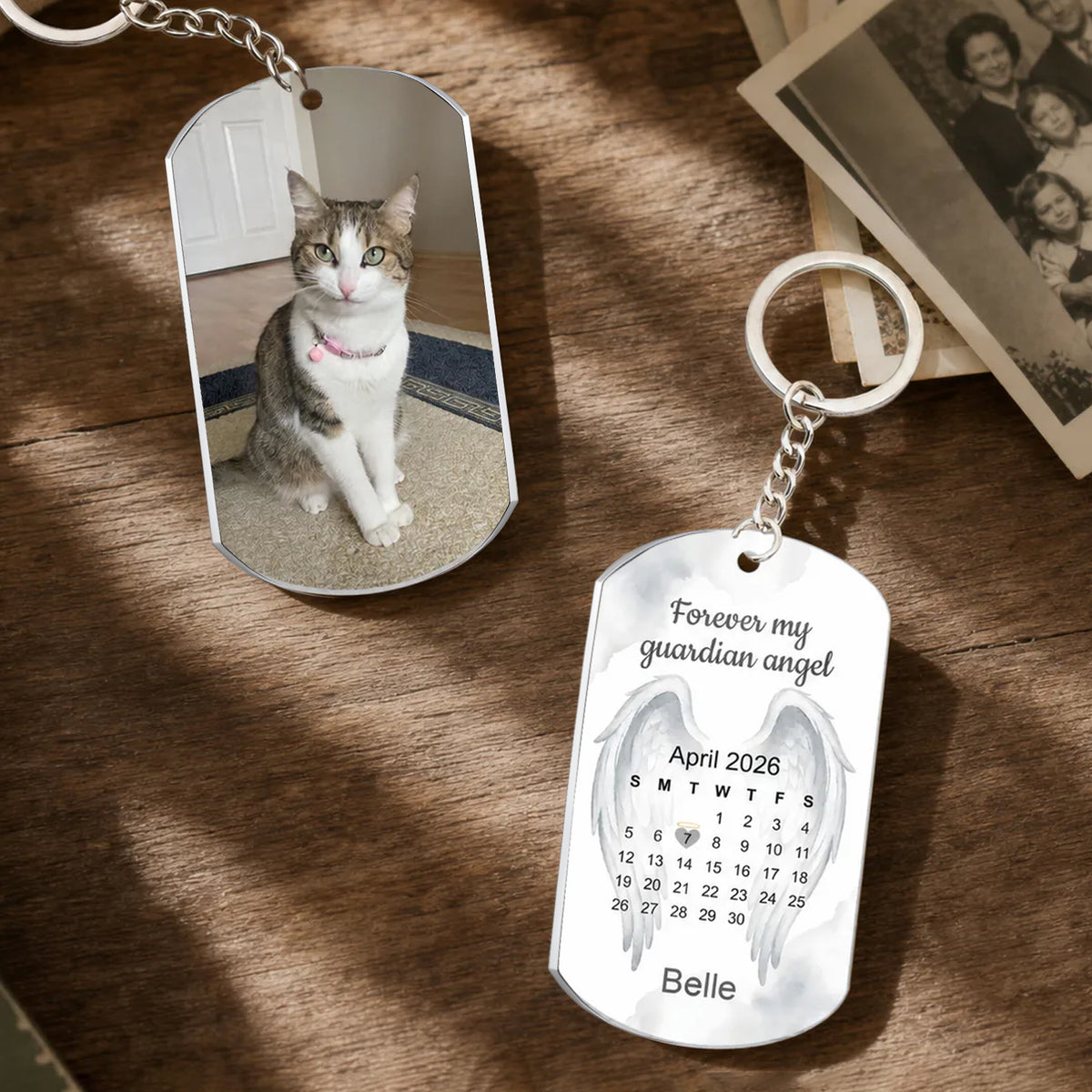Angel Wings Calendar - Personalized Pet Memorial Keychain, Loss of Dog Gift