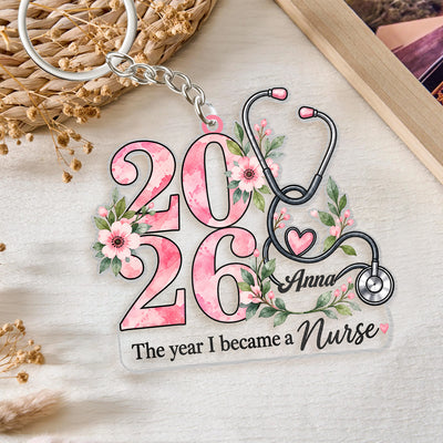 Elegant Floral Nurse Milestone Custom Acrylic Keychain