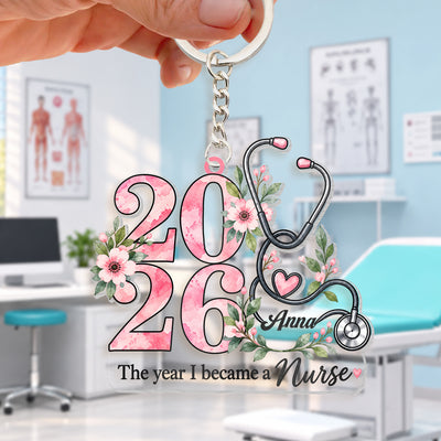 Elegant Floral Nurse Milestone Custom Acrylic Keychain
