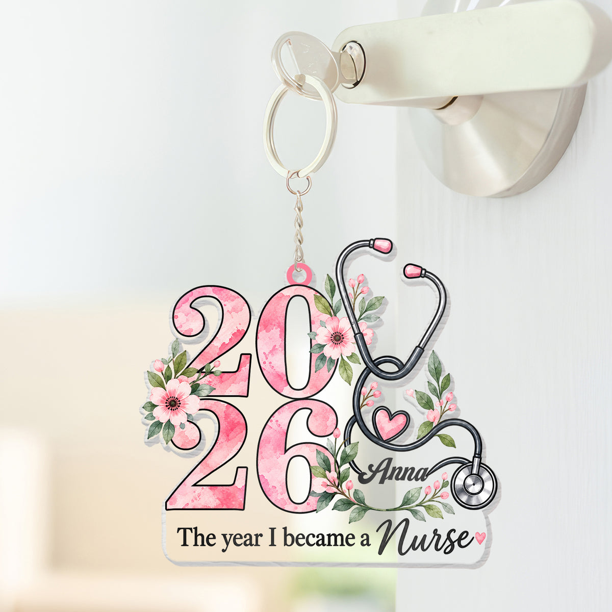 Elegant Floral Nurse Milestone Custom Acrylic Keychain