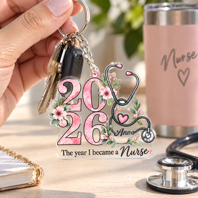 Elegant Floral Nurse Milestone Custom Acrylic Keychain