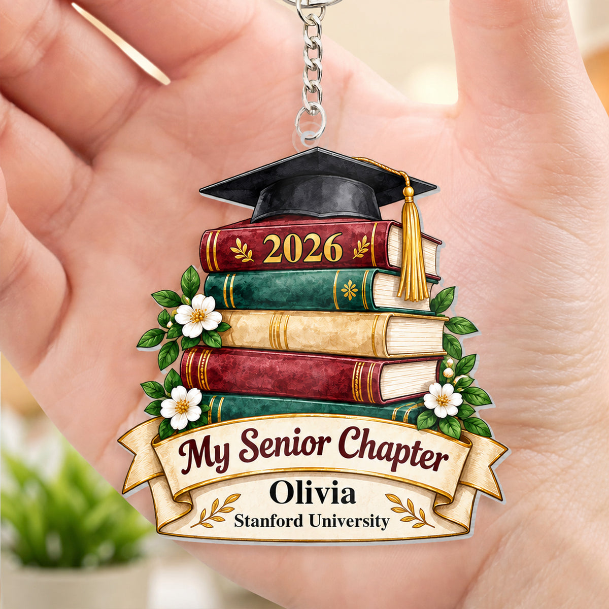 Stack of Books Senior Journey Keychain