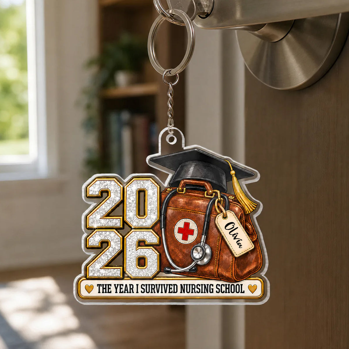Medical Bag and Graduation Cap - The Year I Survived Nursing School - Custom Acrylic Keychain