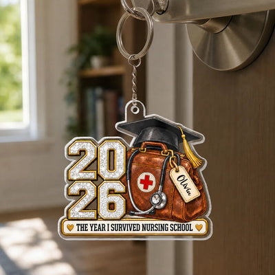 Medical Bag and Graduation Cap - The Year I Survived Nursing School - Custom Acrylic Keychain