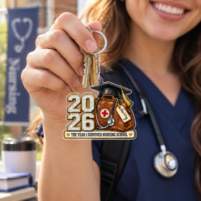 Medical Bag and Graduation Cap - The Year I Survived Nursing School - Custom Acrylic Keychain