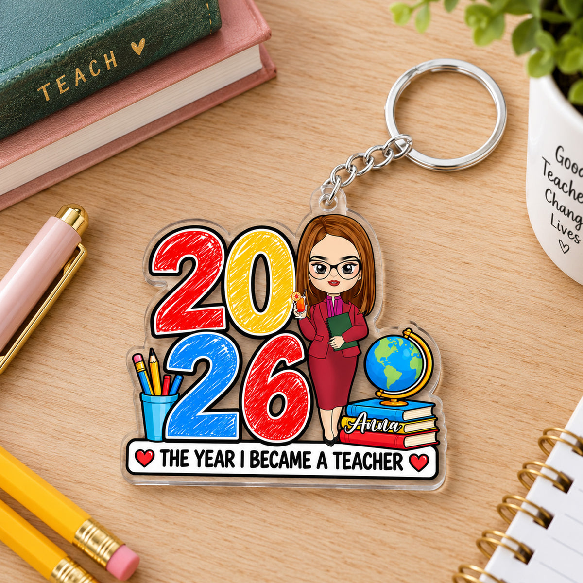 The Year I Became A Teacher - Personalized Acrylic Keychain, Custom Character Keychain, Teacher Gift