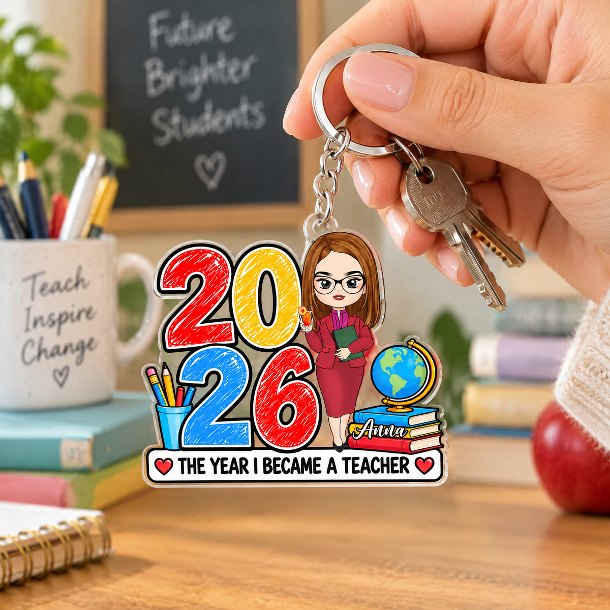 The Year I Became A Teacher - Personalized Acrylic Keychain, Custom Character Keychain, Teacher Gift