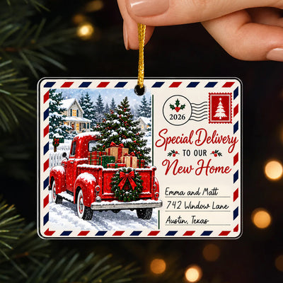 Special Delivery To Our New Home - Personalized Acrylic Ornament, Vintage Moving Truck Christmas Gift