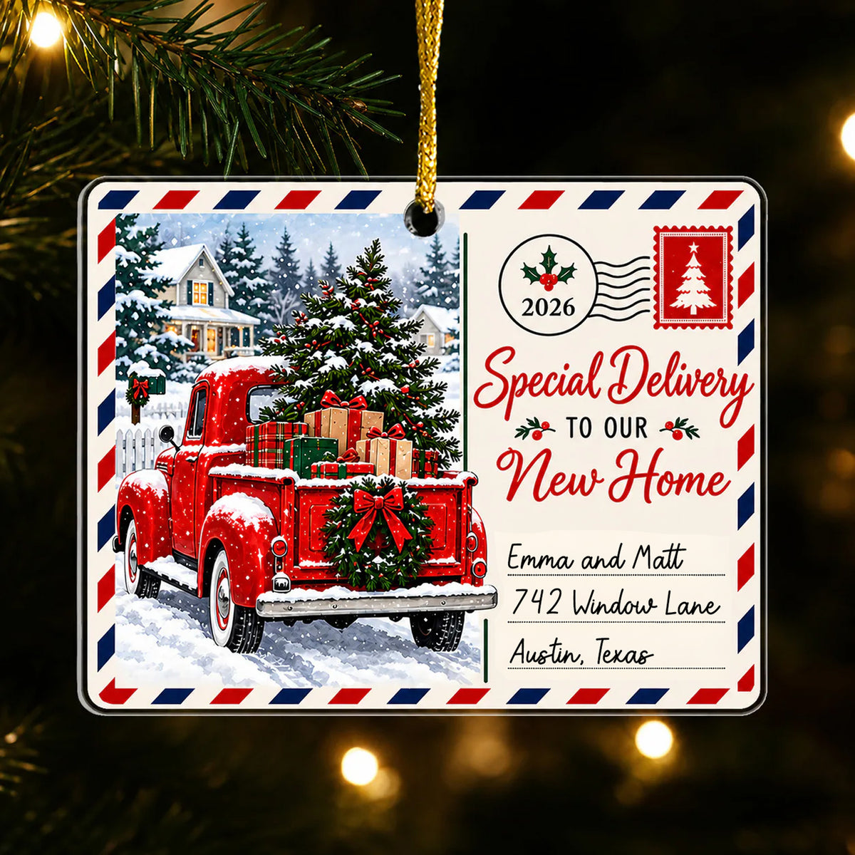 Special Delivery To Our New Home - Personalized Acrylic Ornament, Vintage Moving Truck Christmas Gift