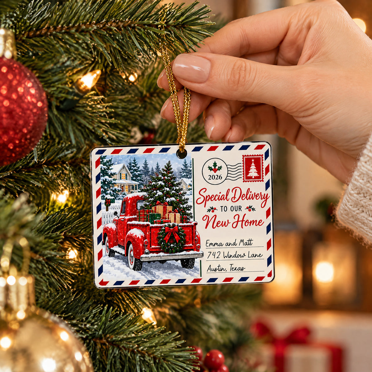 Special Delivery To Our New Home - Personalized Acrylic Ornament, Vintage Moving Truck Christmas Gift