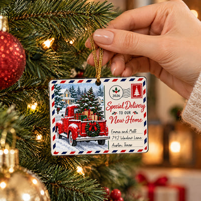 Special Delivery To Our New Home - Personalized Acrylic Ornament, Vintage Moving Truck Christmas Gift