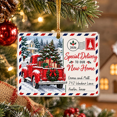 Special Delivery To Our New Home - Personalized Acrylic Ornament, Vintage Moving Truck Christmas Gift