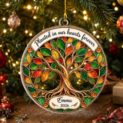 Personalized Tree of Life Memorial Acrylic Ornament, Planted in Our Hearts Forever, Custom Name and Year Stained Glass Christmas Keepsake, Sympathy Gift for Loss of Loved One