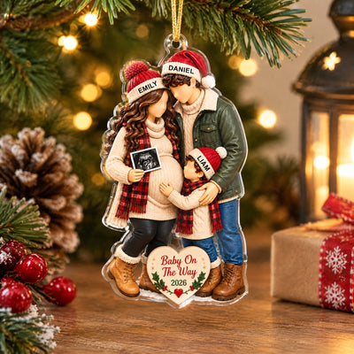 Baby On The Way - Personalized Acrylic Ornament, Pregnancy Announcement Family Ornament