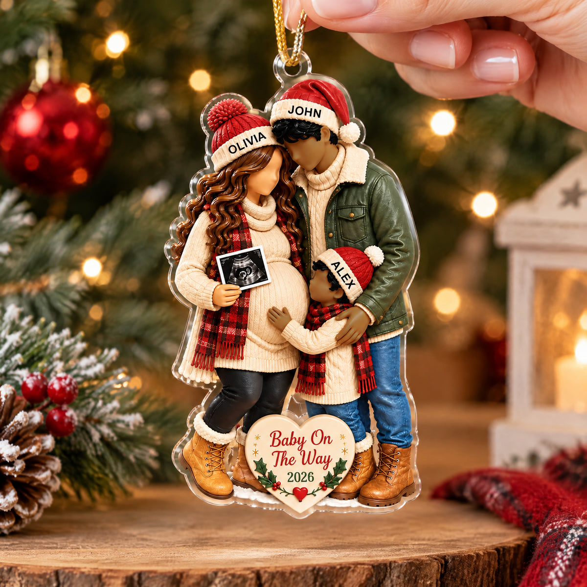 Baby On The Way - Personalized Acrylic Ornament, Pregnancy Announcement Family Ornament
