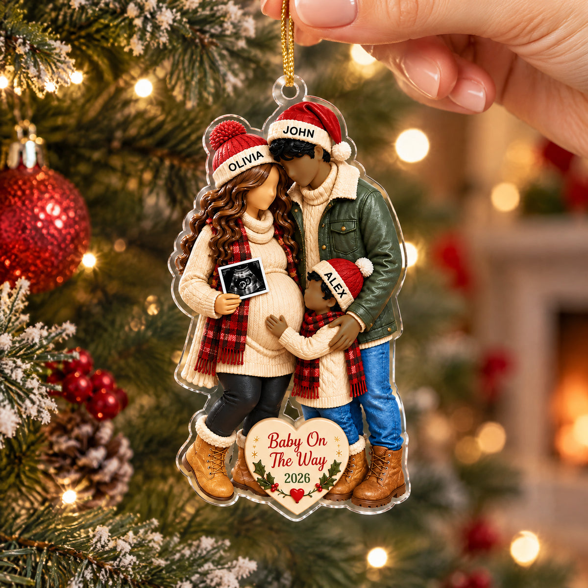 Baby On The Way - Personalized Acrylic Ornament, Pregnancy Announcement Family Ornament