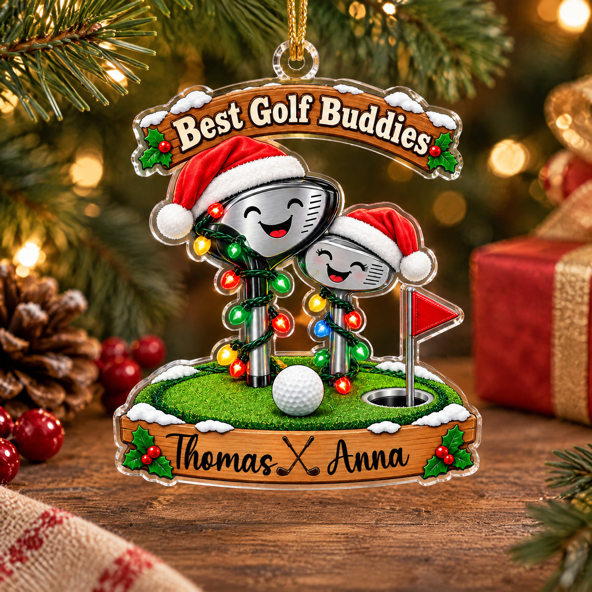Best Golf Buddies Santa Hats - Personalized Acrylic Ornament, Gift for Golf Lovers