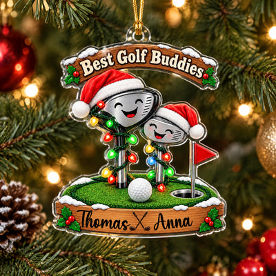 Best Golf Buddies Santa Hats - Personalized Acrylic Ornament, Gift for Golf Lovers