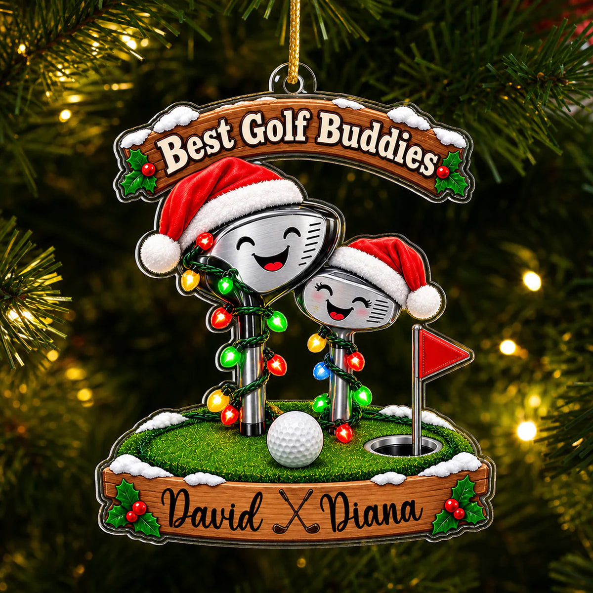 Best Golf Buddies Santa Hats - Personalized Acrylic Ornament, Gift for Golf Lovers