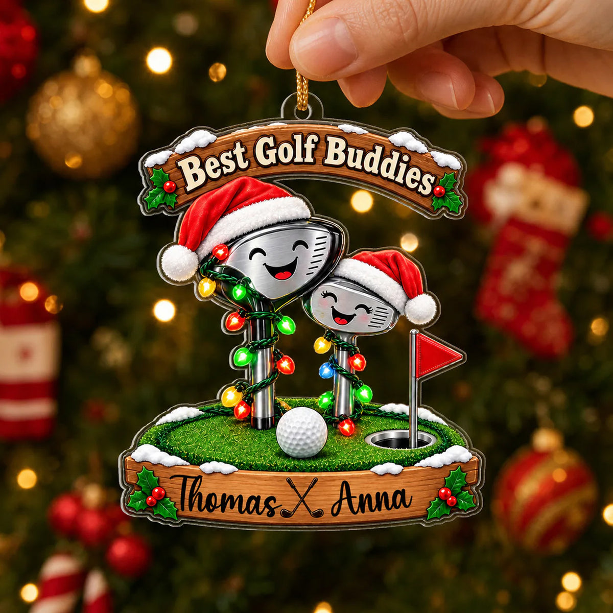 Best Golf Buddies Santa Hats - Personalized Acrylic Ornament, Gift for Golf Lovers