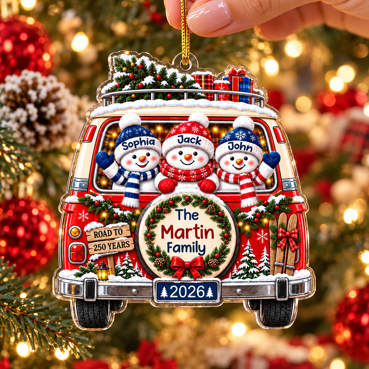Patriotic Family Camper Van Christmas - Personalized Acrylic Ornament. Patriotic Ornament, 250 Christmas Home Decor