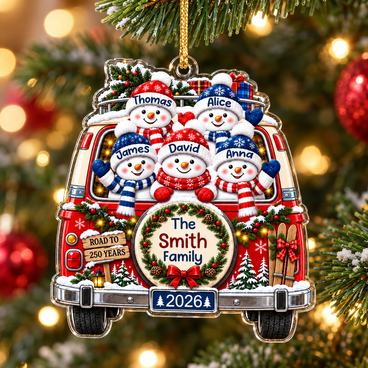 Patriotic Family Camper Van Christmas - Personalized Acrylic Ornament. Patriotic Ornament, 250 Christmas Home Decor