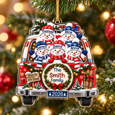 Patriotic Family Camper Van Christmas - Personalized Acrylic Ornament. Patriotic Ornament, 250 Christmas Home Decor